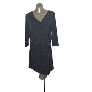 Banana Republic Women Sz MED gray white Shirt dress Elastic Waist 3/4 Sleeve